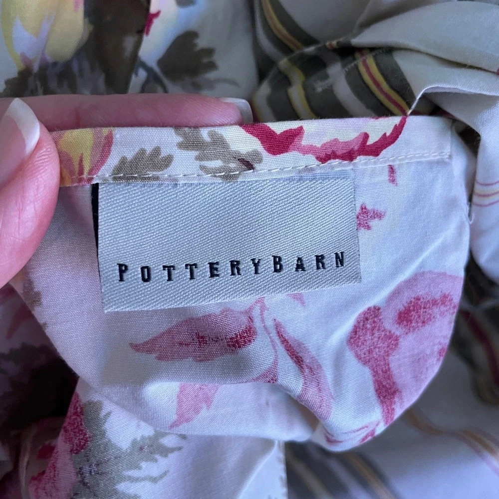 Pottery Barn Duvet Cover 2 Standard Shams Full Size Cream Cabbage Roses Stripes